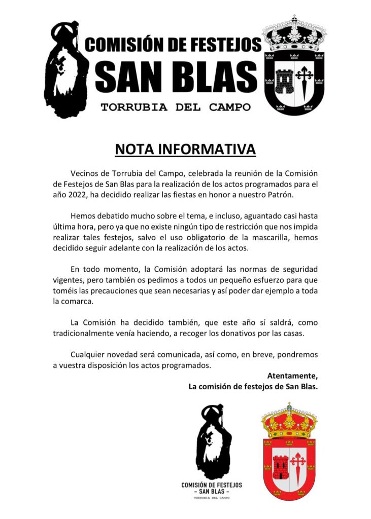 La Comisión de San Blas anuncia actos festivos en honor a su titular