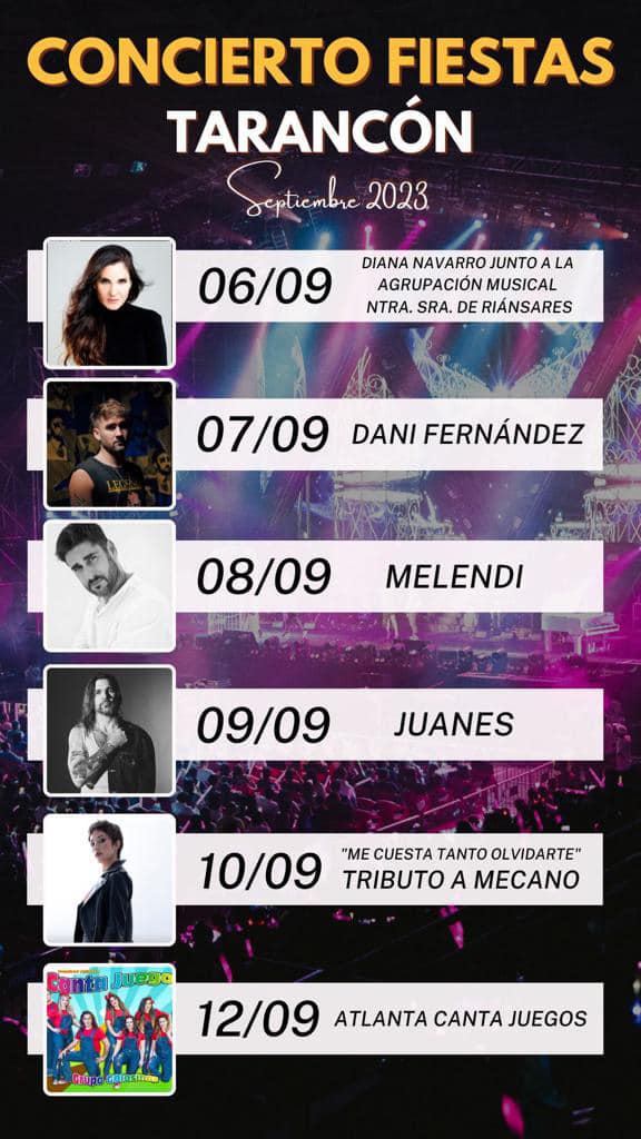 Diana Navarro, Melendi o Juanes, entre los artistas que actuarán en las Fiestas de Tarancón 2023